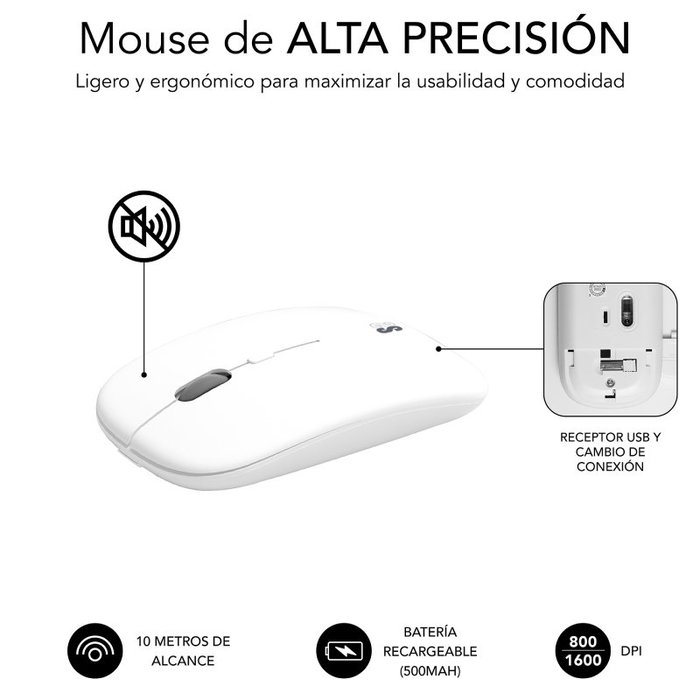 Subblim Combo Dual Prestige Extendido Plata/Blanco SUBKBC-DCEP10